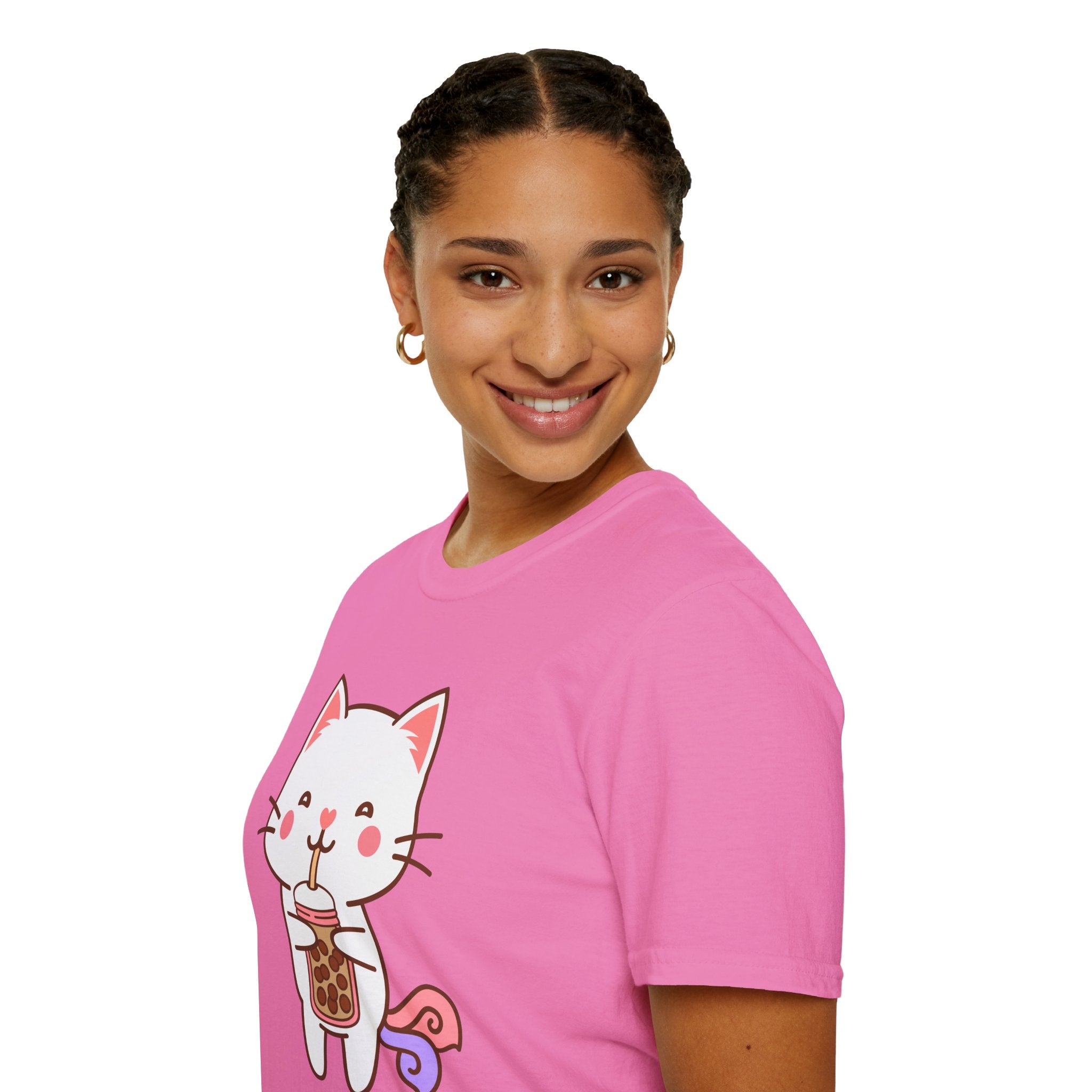 Cat Boba Tea Bubble Tea Anime Kawaii Neko Softstyle T-Shirt, Cute Japanese Kitty Drink Tee, Fun Cartoon Cat Lover Shirt, Trendy