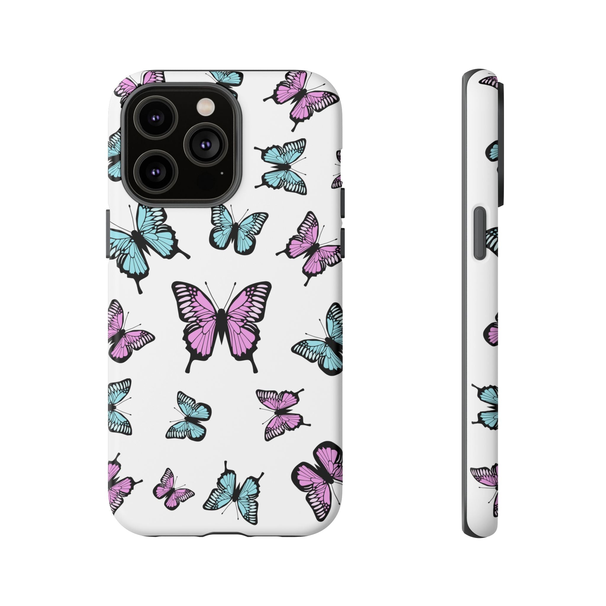 Butterfly Pattern White Background Phone Cases, Protective Cover, Strong Cases, Impact Resistant, Floral Design, Unique Gifts
