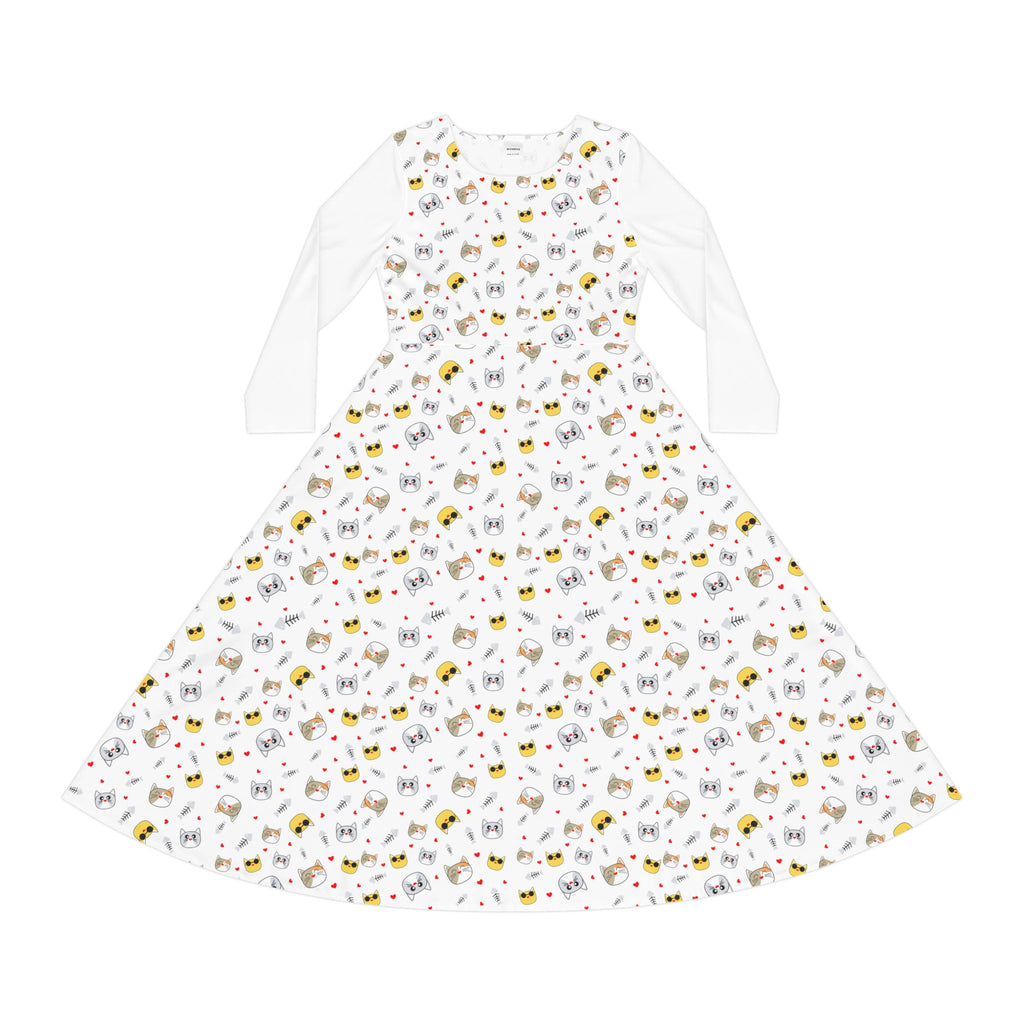 Cool Cats Pattern Women's Long Sleeve Dress