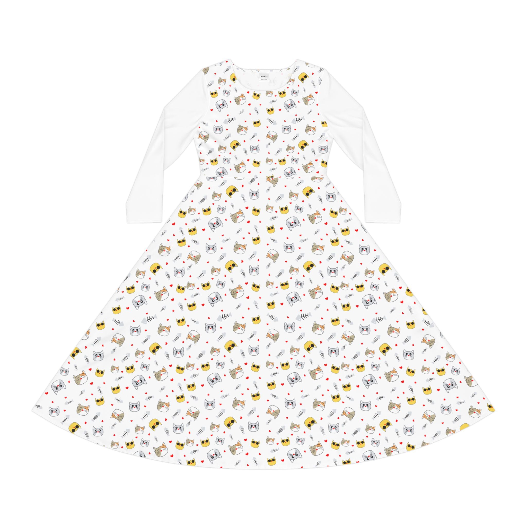 Cool Cats Pattern Women's Long Sleeve Dress