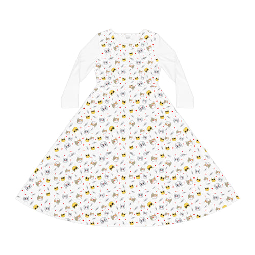 Cool Cats Pattern Women's Long Sleeve Dress