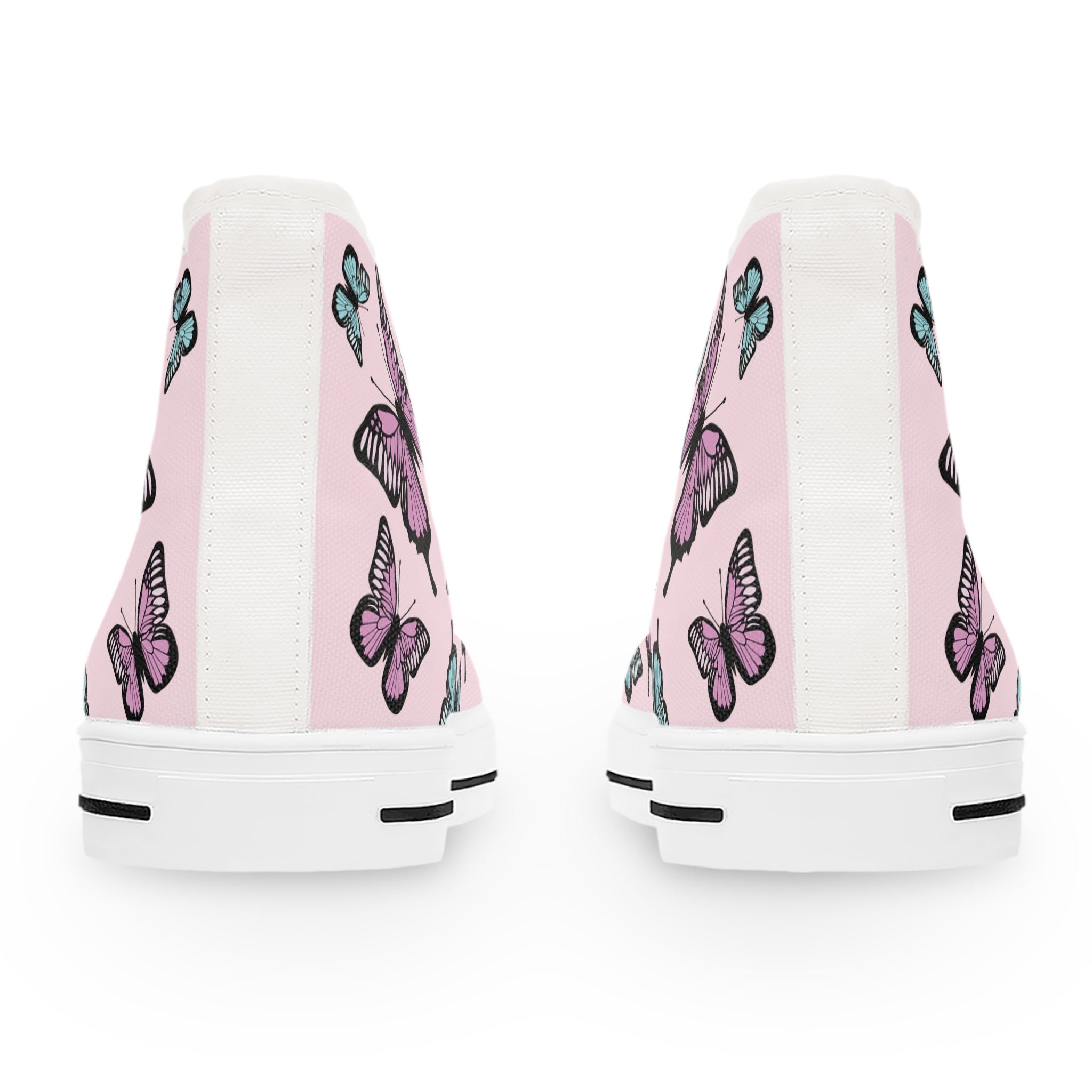 Light Pink Butterfly Pattern High Top Sneakers - Women's Fashion Shoes, Cute Pink Sneaker Boots, Butterfly Print Sneaker Shoes