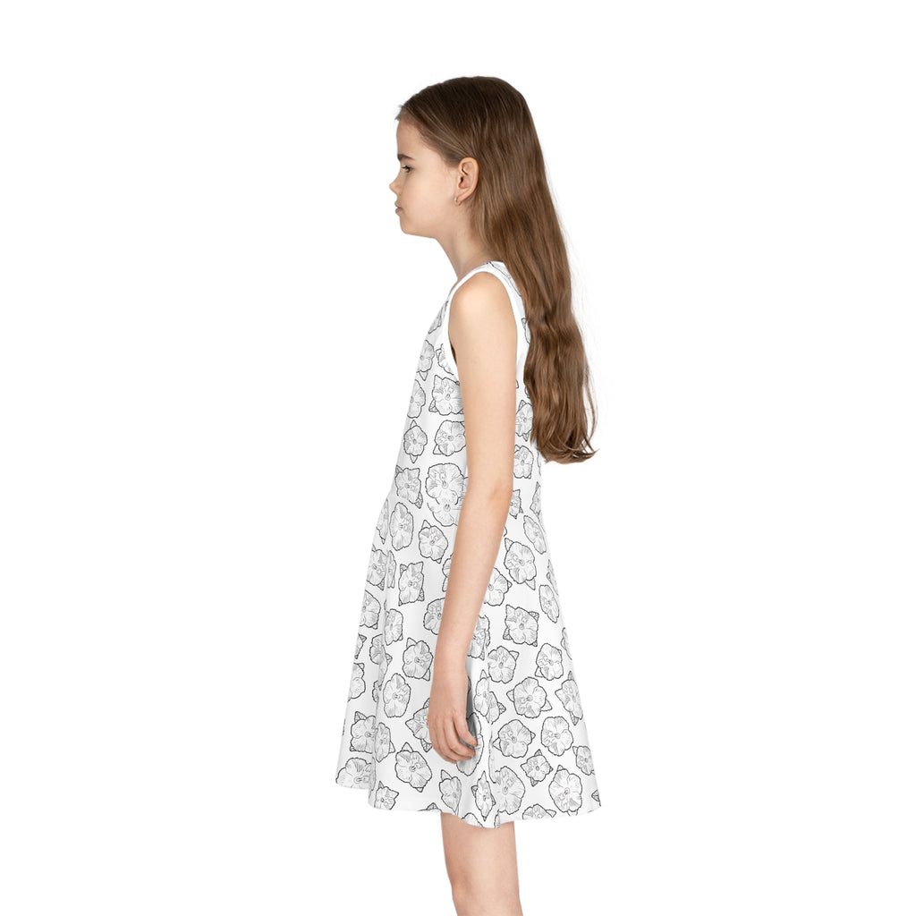 Poppy Pattern Sundress, Floral Girls Summer Dress, Sleeveless Kids Clothing, Children's Casual Wear, Flower Print Beach Dress