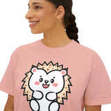 Kawaii Hedgehog Boxy Tee - Women's Graphic T-Shirt