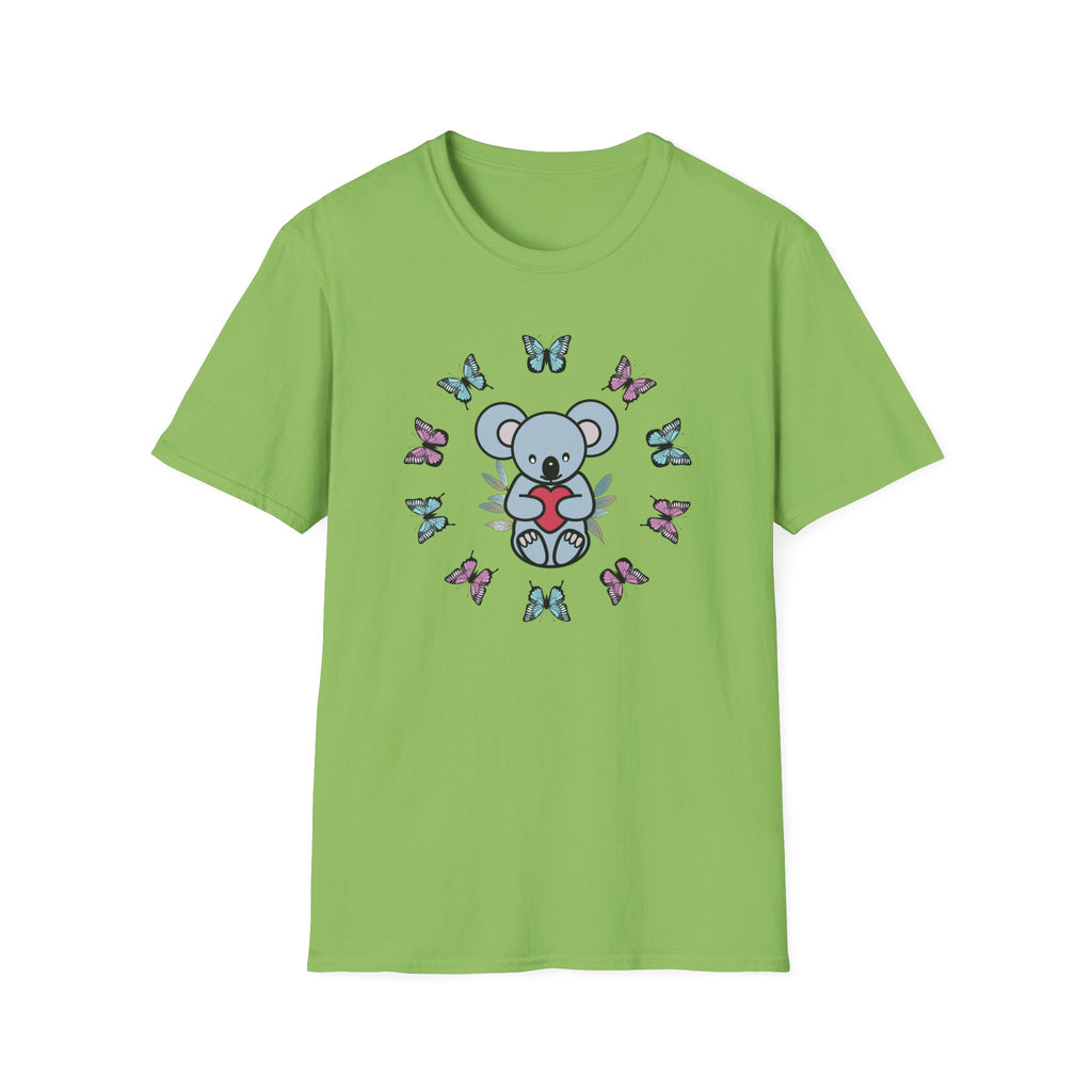 Koala Heart T-Shirt, Cute Animal Tee, Butterfly Graphic Shirt, Nature Lover Gift, Wildlife Lover Top