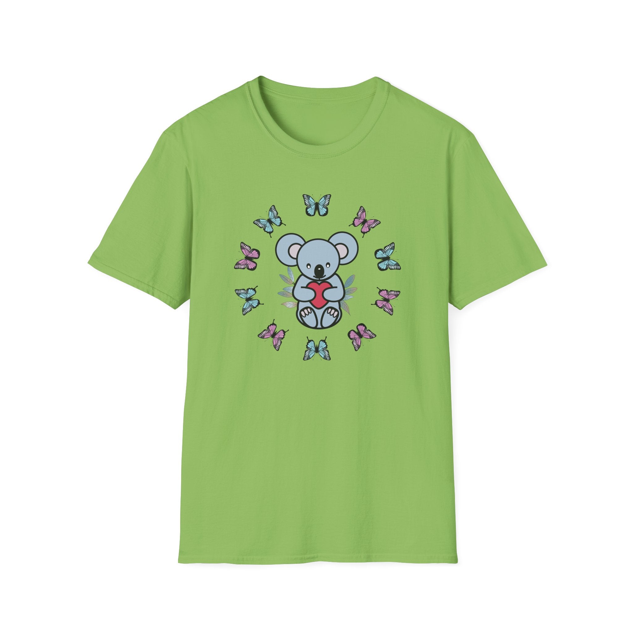Koala Heart T-Shirt, Cute Animal Tee, Butterfly Graphic Shirt, Nature Lover Gift, Wildlife Lover Top
