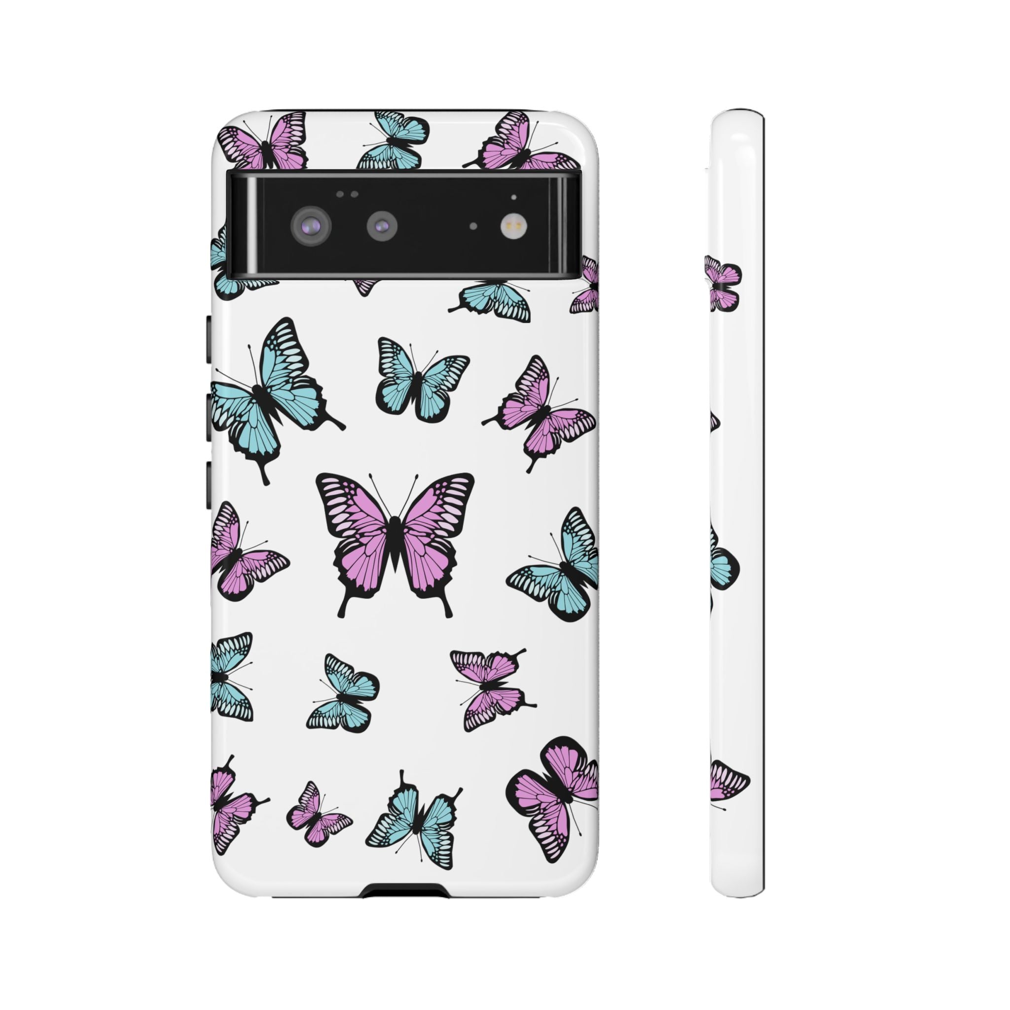 Butterfly Pattern White Background Phone Cases, Protective Cover, Strong Cases, Impact Resistant, Floral Design, Unique Gifts