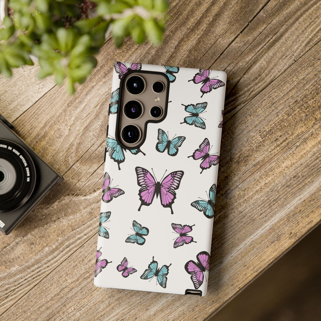Butterfly Pattern White Background Phone Cases, Protective Cover, Strong Cases, Impact Resistant, Floral Design, Unique Gifts