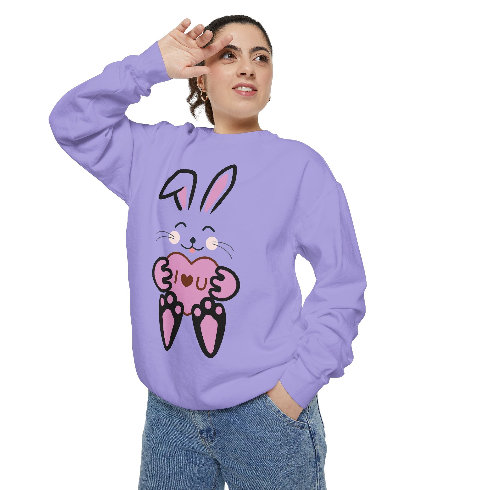 Rabbit With I Love You Heart Sweatshirt, Valentine's Day Gift, Unisex Jumper, Bunny Lover Pullover, Cozy Winter Apparel, Cute Animal