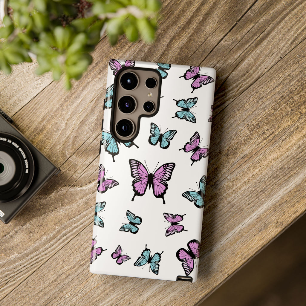 Butterfly Pattern White Background Phone Cases, Protective Cover, Strong Cases, Impact Resistant, Floral Design, Unique Gifts