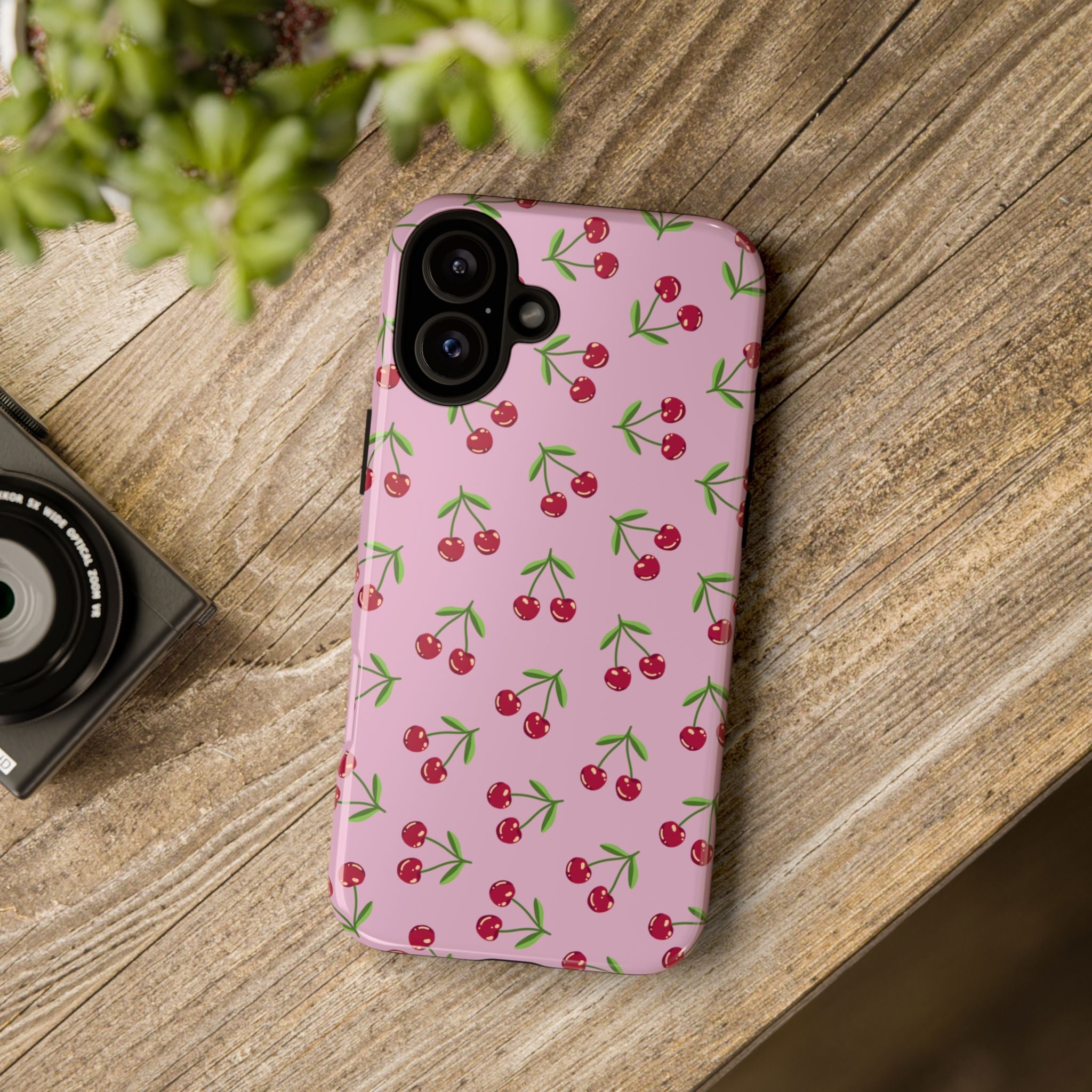 iPhone Cherry Pattern Phone Cases, Floral Tough Cover, Protective Smartphone Shell, Hard Case Gift for Her, Pretty Device Accessories
