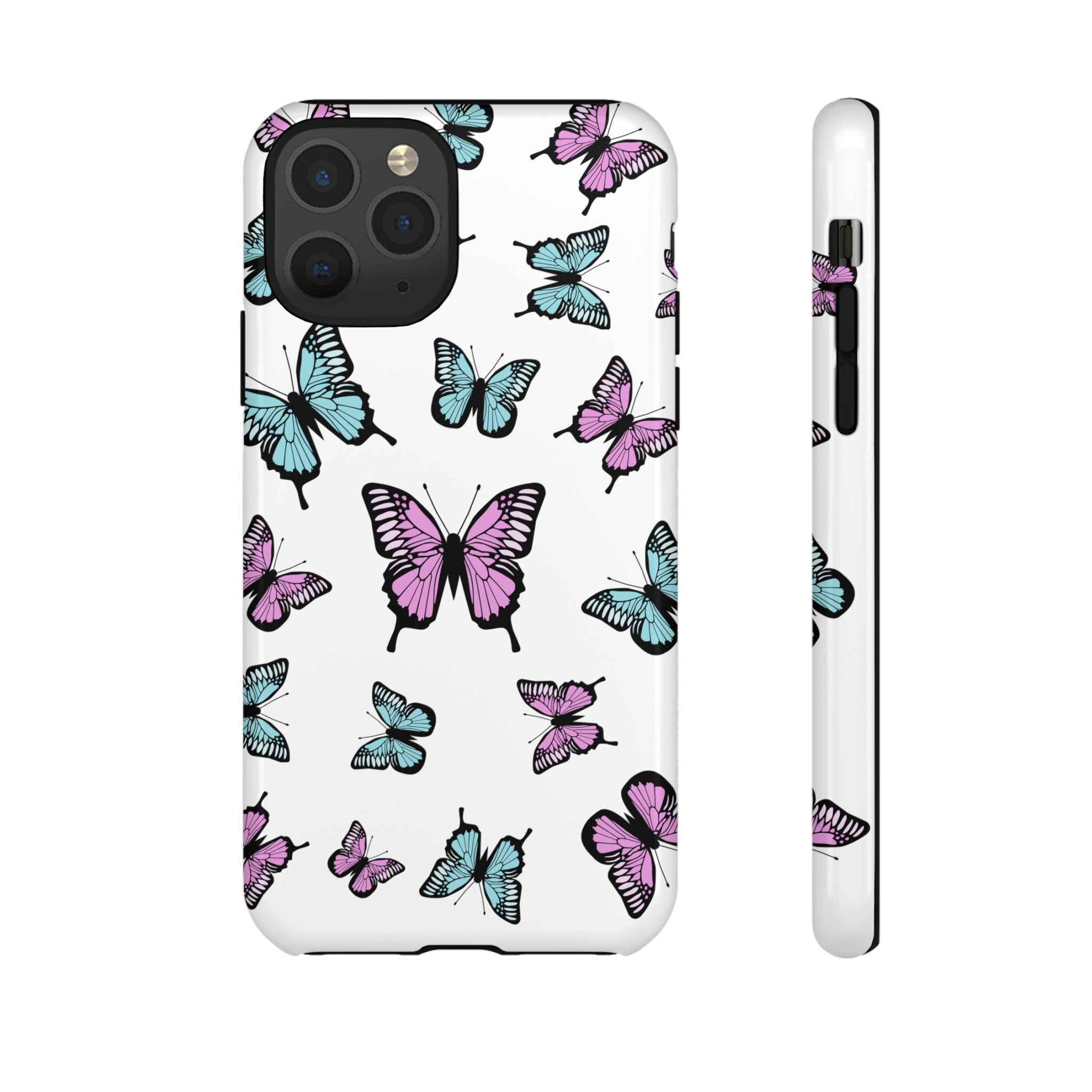 Butterfly Pattern White Background Phone Cases, Protective Cover, Strong Cases, Impact Resistant, Floral Design, Unique Gifts