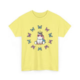 Kawaii Unicorn Butterflies Tee, Unicorn Lover Shirt, Cute Magical Animal Top, Fantasy Graphic Tee, Animal Lover Gift, Casual Cotton T-Shirt