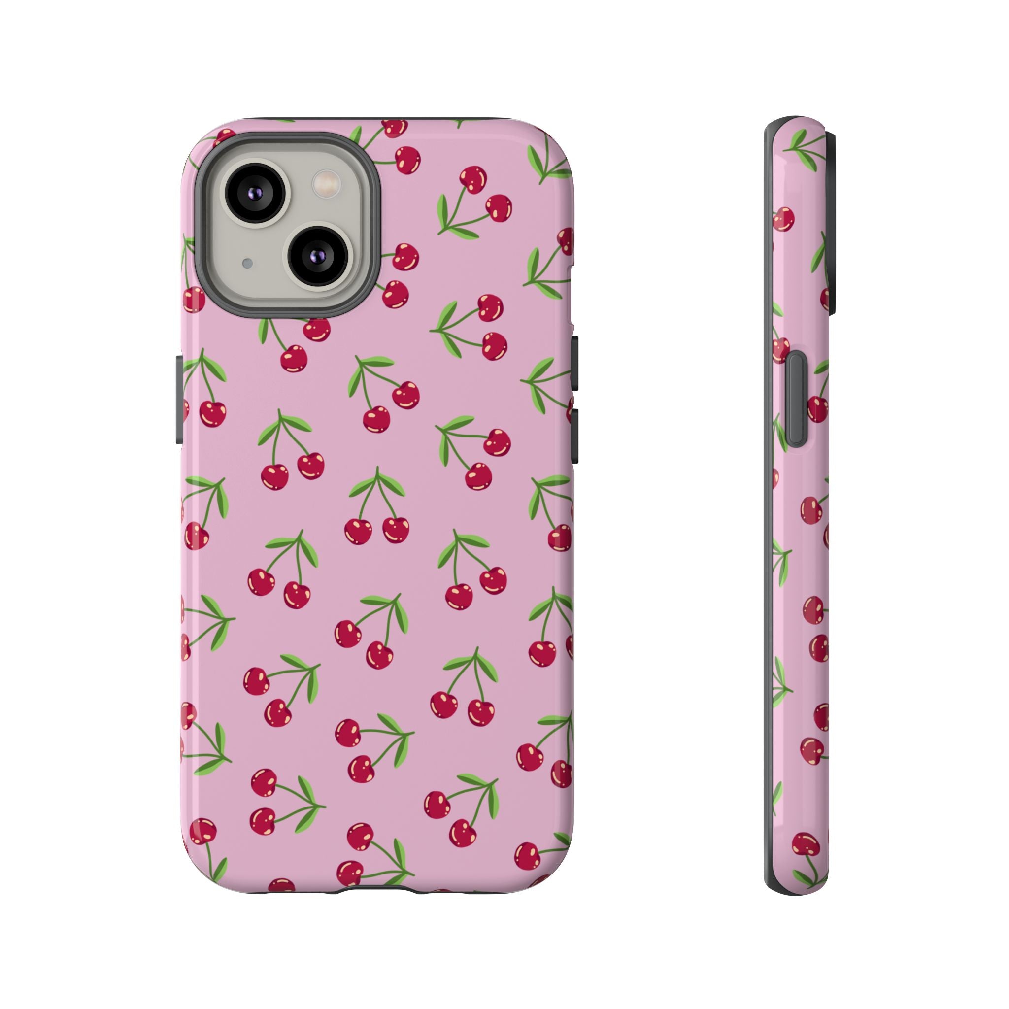 iPhone Cherry Pattern Phone Cases, Floral Tough Cover, Protective Smartphone Shell, Hard Case Gift for Her, Pretty Device Accessories