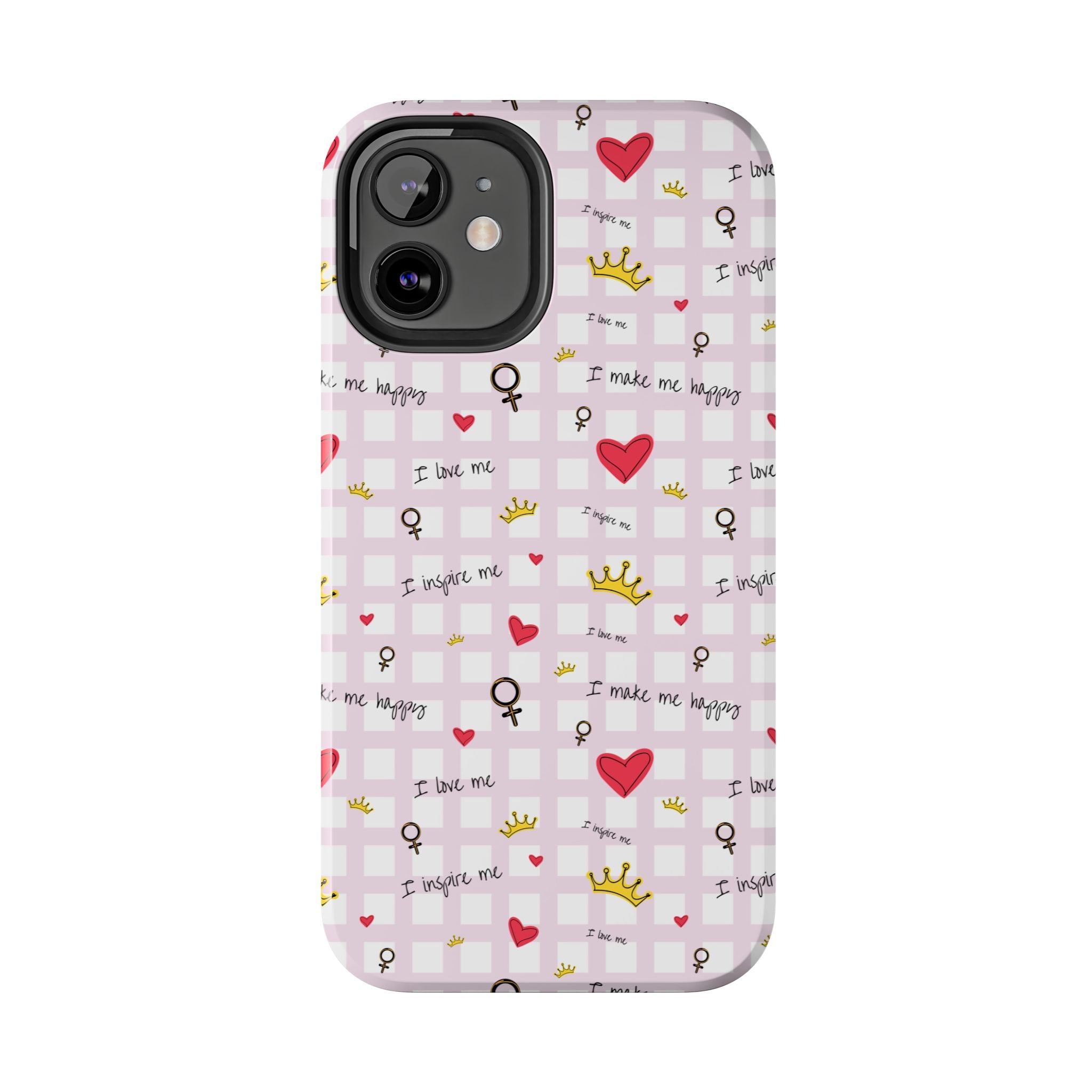 Cozy Hearts & Crowns Phone Case, Heart Design Protective Phone Cover, Crown Pattern Tough Case, Girly Phone Accessories, Valentine's Day