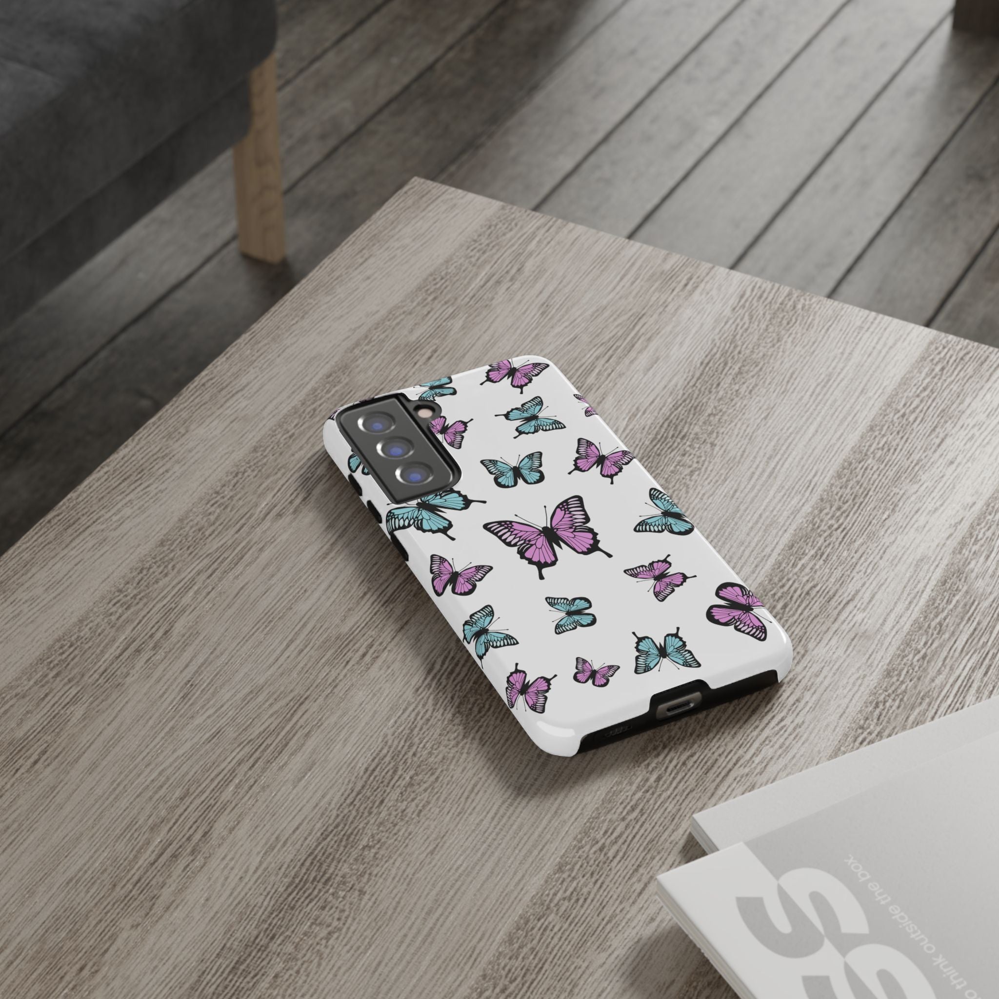 Butterfly Pattern White Background Phone Cases, Protective Cover, Strong Cases, Impact Resistant, Floral Design, Unique Gifts