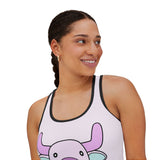 Racerback Tank Top - Kawaii Moo Graphic, Women's Summer Shirt, Funny Cow Print Tee