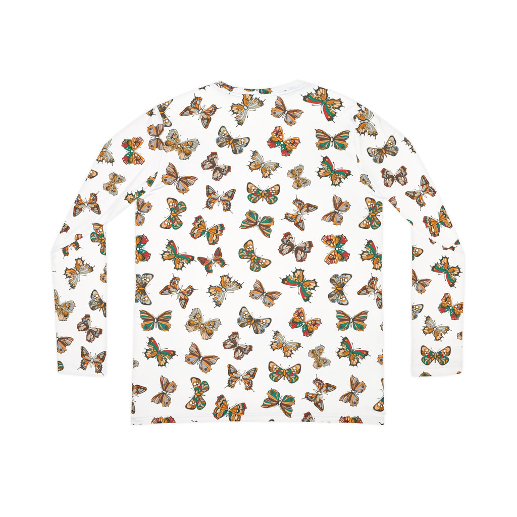 Butterflies Pattern Women's Long Sleeve V-neck Shirt - Floral Butterfly Tee, Spring Fashion Top, Nature Lover Gift, Cute Insect Print