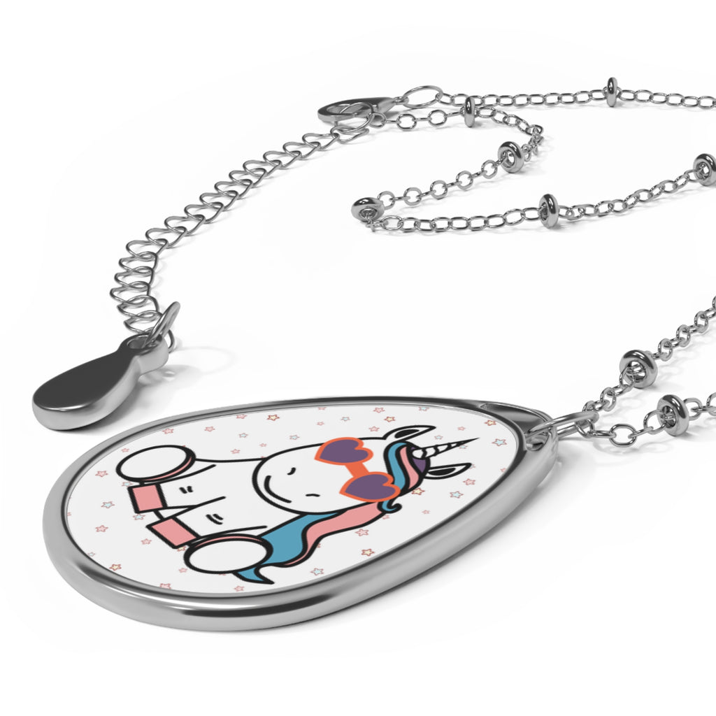 Kawaii Unicorn Oval Necklace - Magical Fantasy Pendant - Teen Girls Gift - Birthday Present