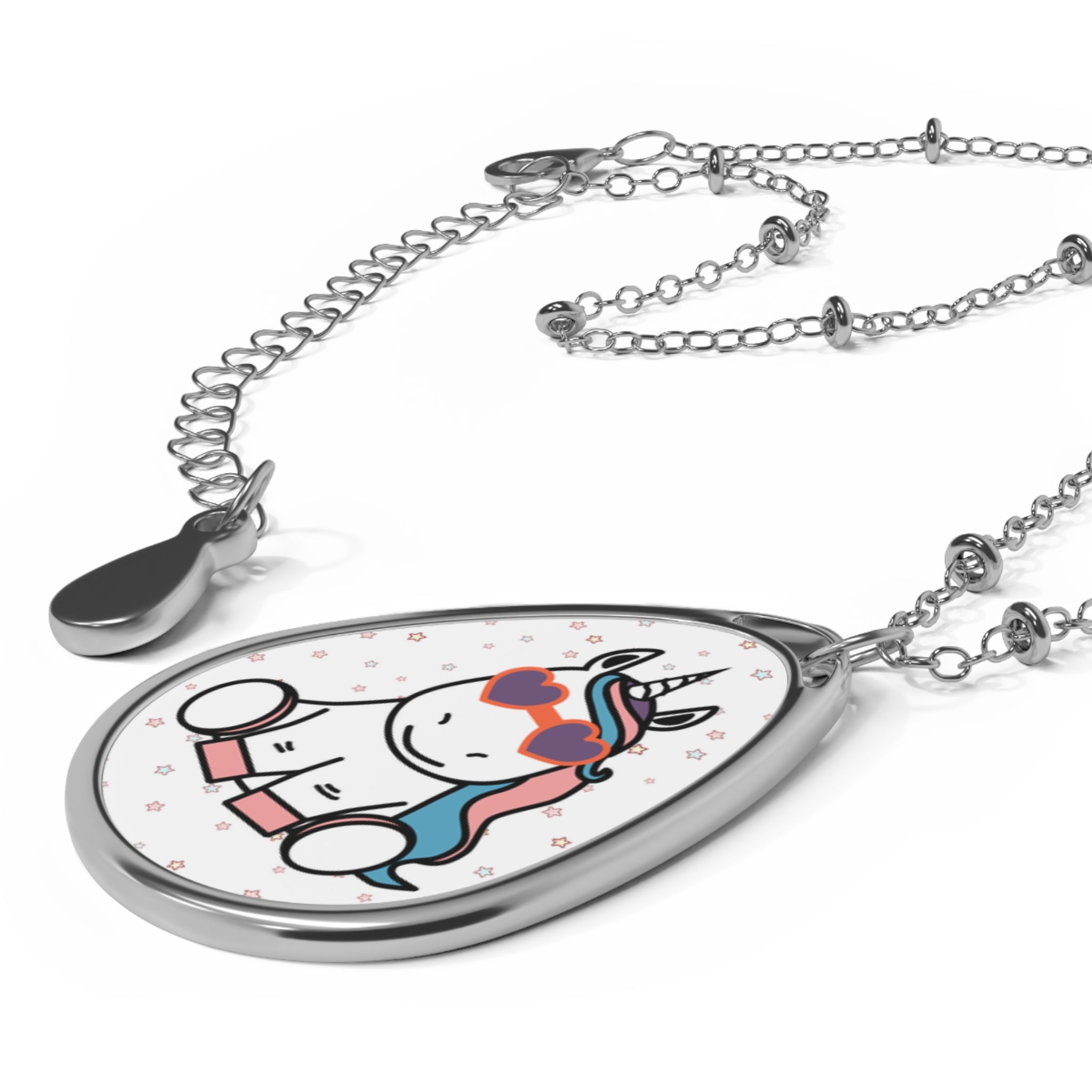 Kawaii Unicorn Oval Necklace - Magical Fantasy Pendant - Teen Girls Gift - Birthday Present