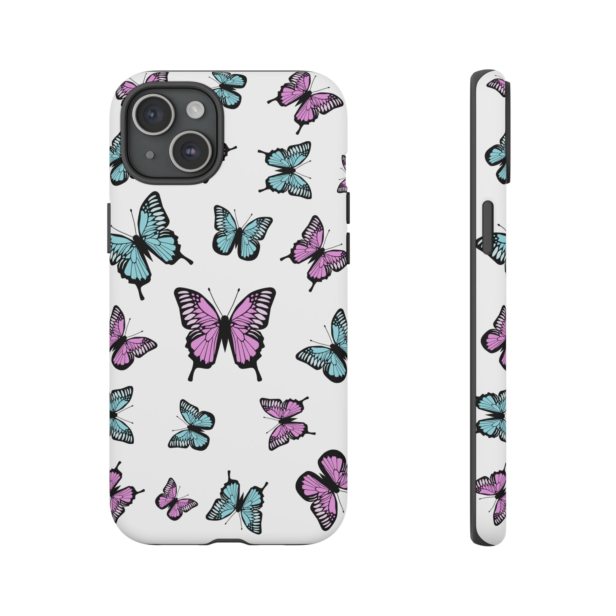 Butterfly Pattern White Background Phone Cases, Protective Cover, Strong Cases, Impact Resistant, Floral Design, Unique Gifts