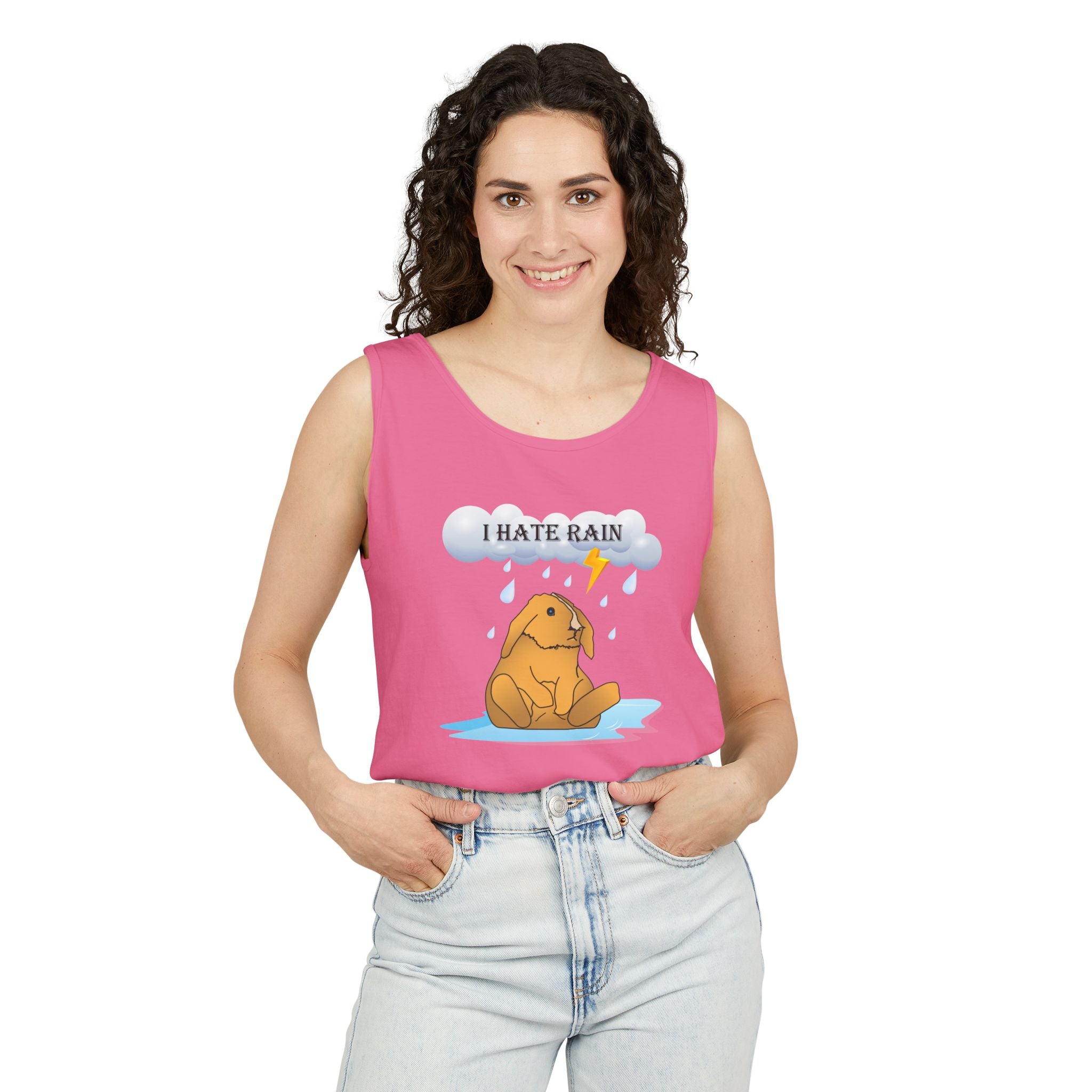 I Hate Rain Rabbit Tank Top, Sleeveless Tee, Summer Shirt, Funny Graphic Top, Rabbit Lover Gift