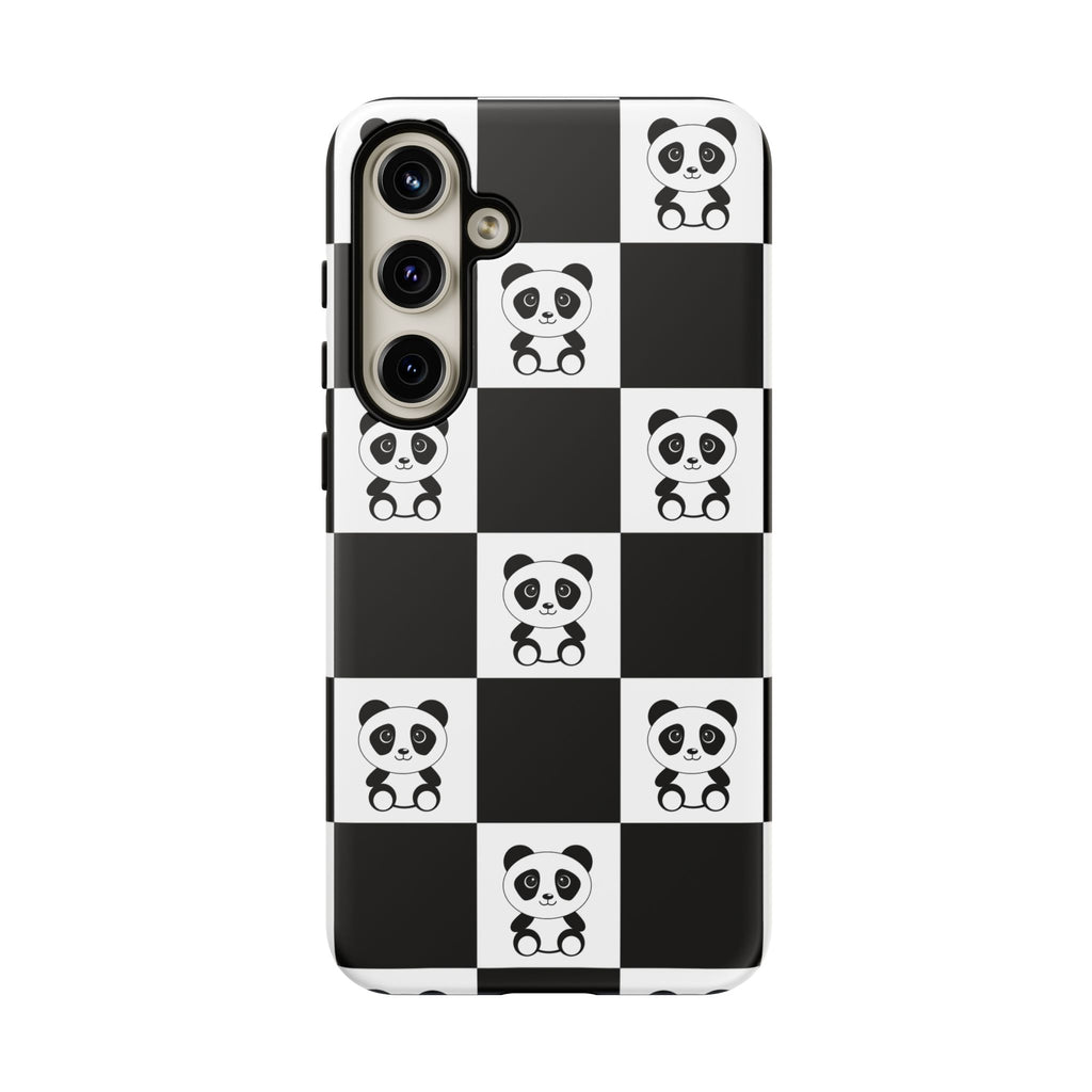 Panda Chessboard Tough Cases, Cute Panda Phone Covers, Chess Pattern iPhone Case, Board Games Phone Accessories, Animal Lover Tech