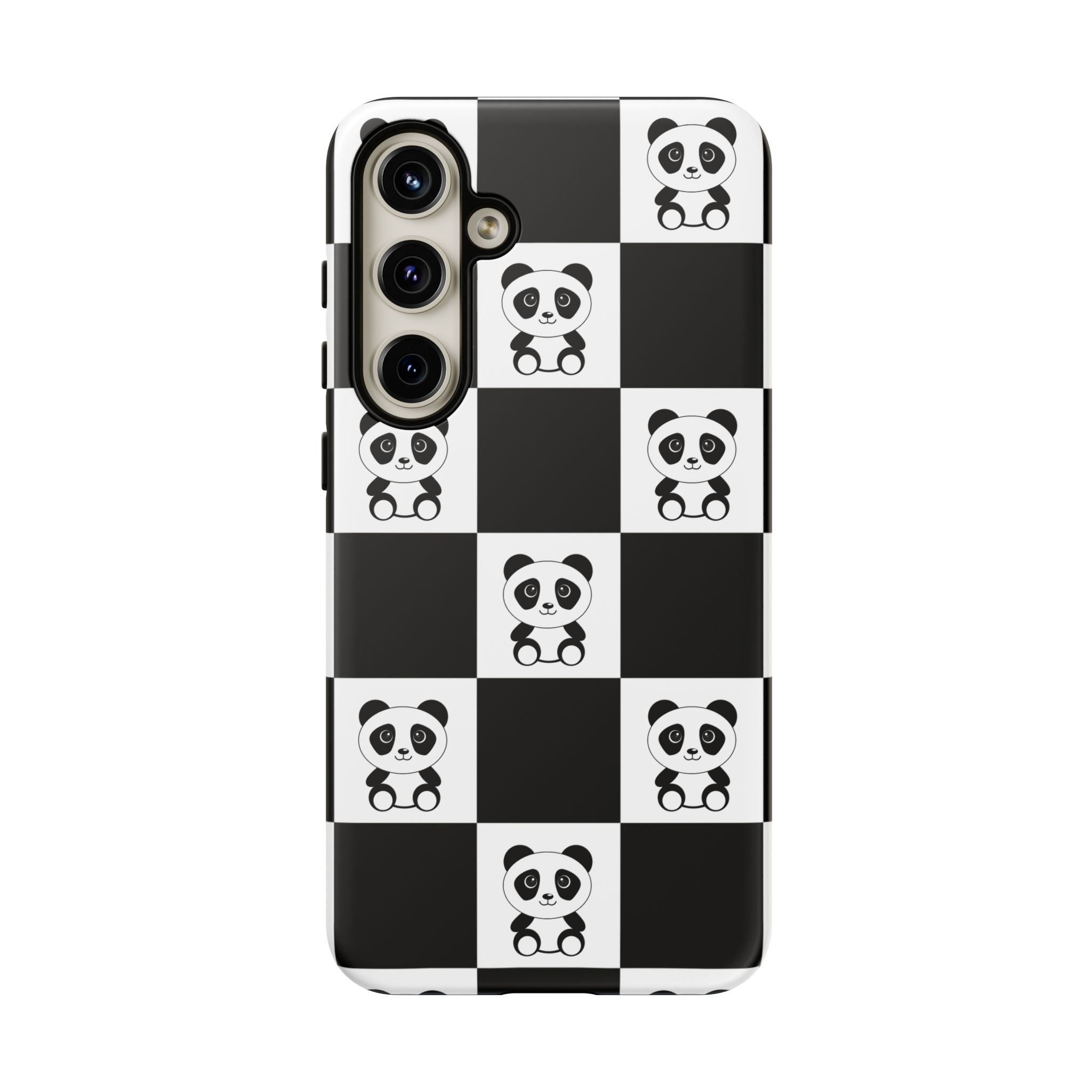 Panda Chessboard Tough Cases, Cute Panda Phone Covers, Chess Pattern iPhone Case, Board Games Phone Accessories, Animal Lover Tech