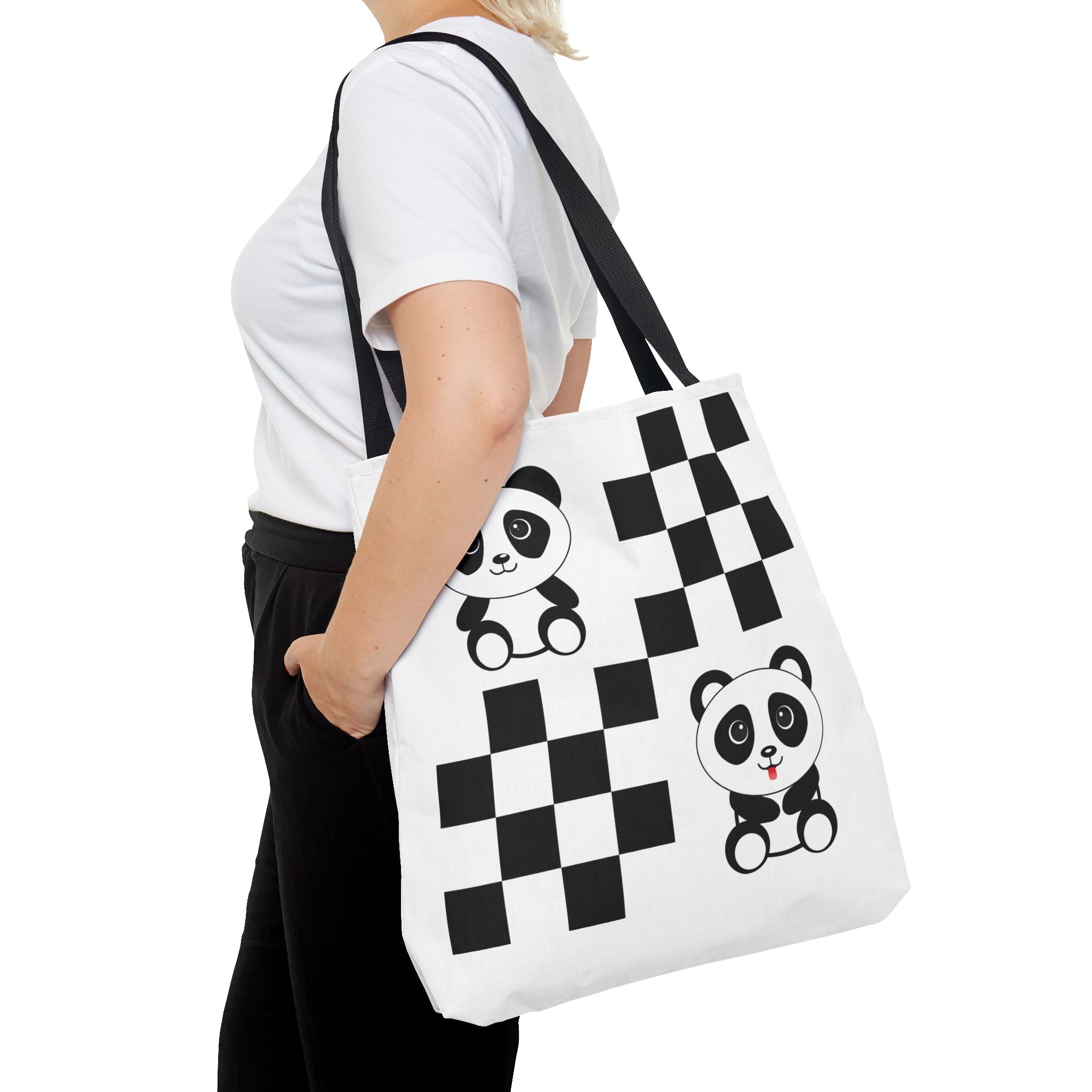 Kawaii Pandas Chessboard Tote Bag