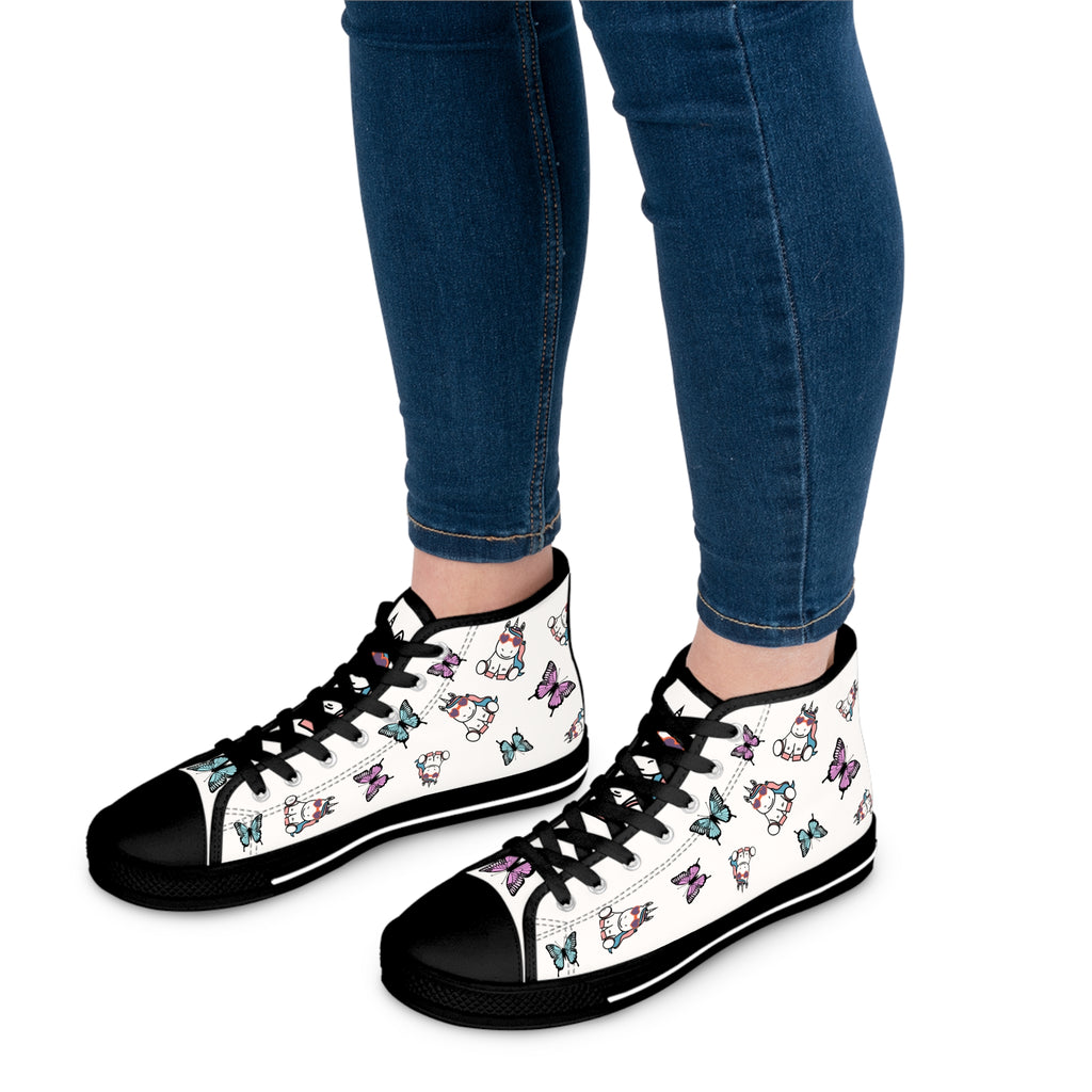 Kawaii Unicorn Women's High Top Sneakers, Cute Sneaker Shoes, Magical Fairy Tale Unicorn Footwear, Gift for Unicorn Lovers, Unicorn