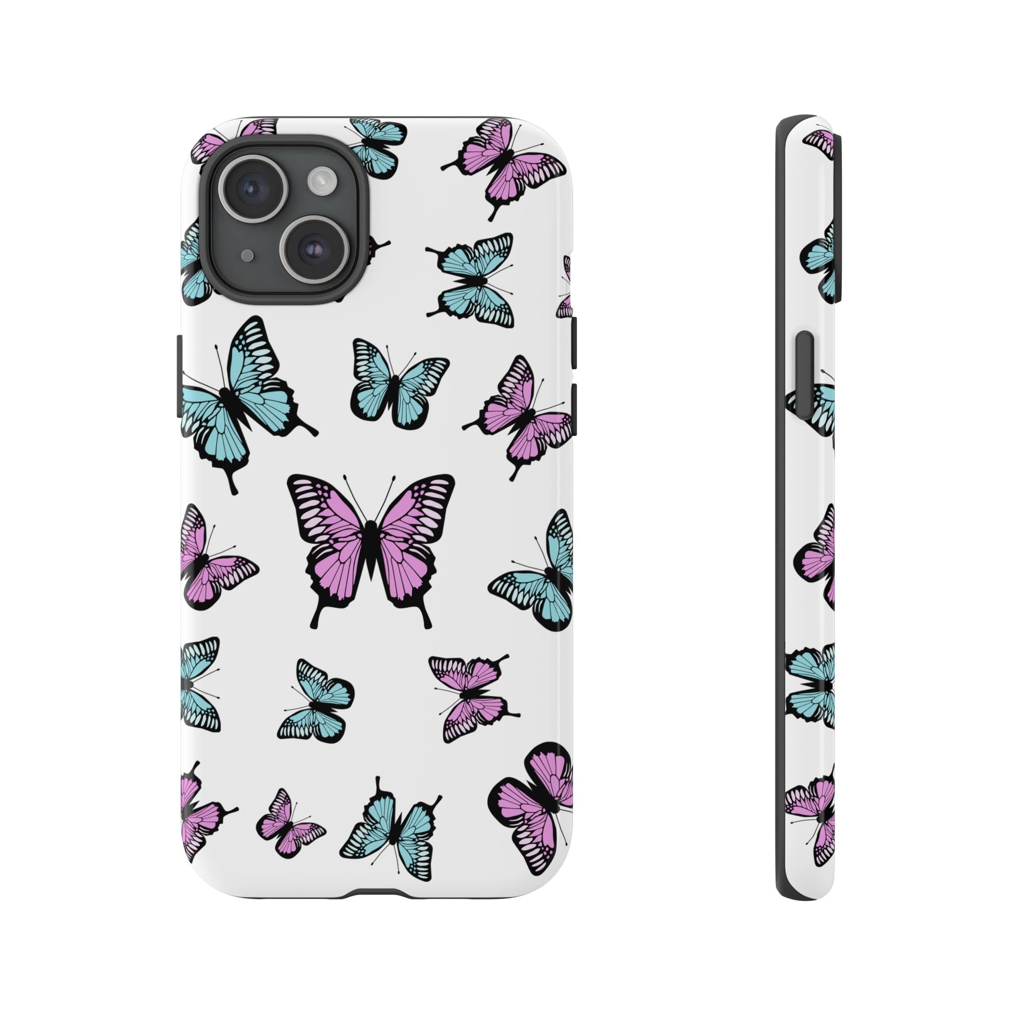 Butterfly Pattern White Background Phone Cases, Protective Cover, Strong Cases, Impact Resistant, Floral Design, Unique Gifts