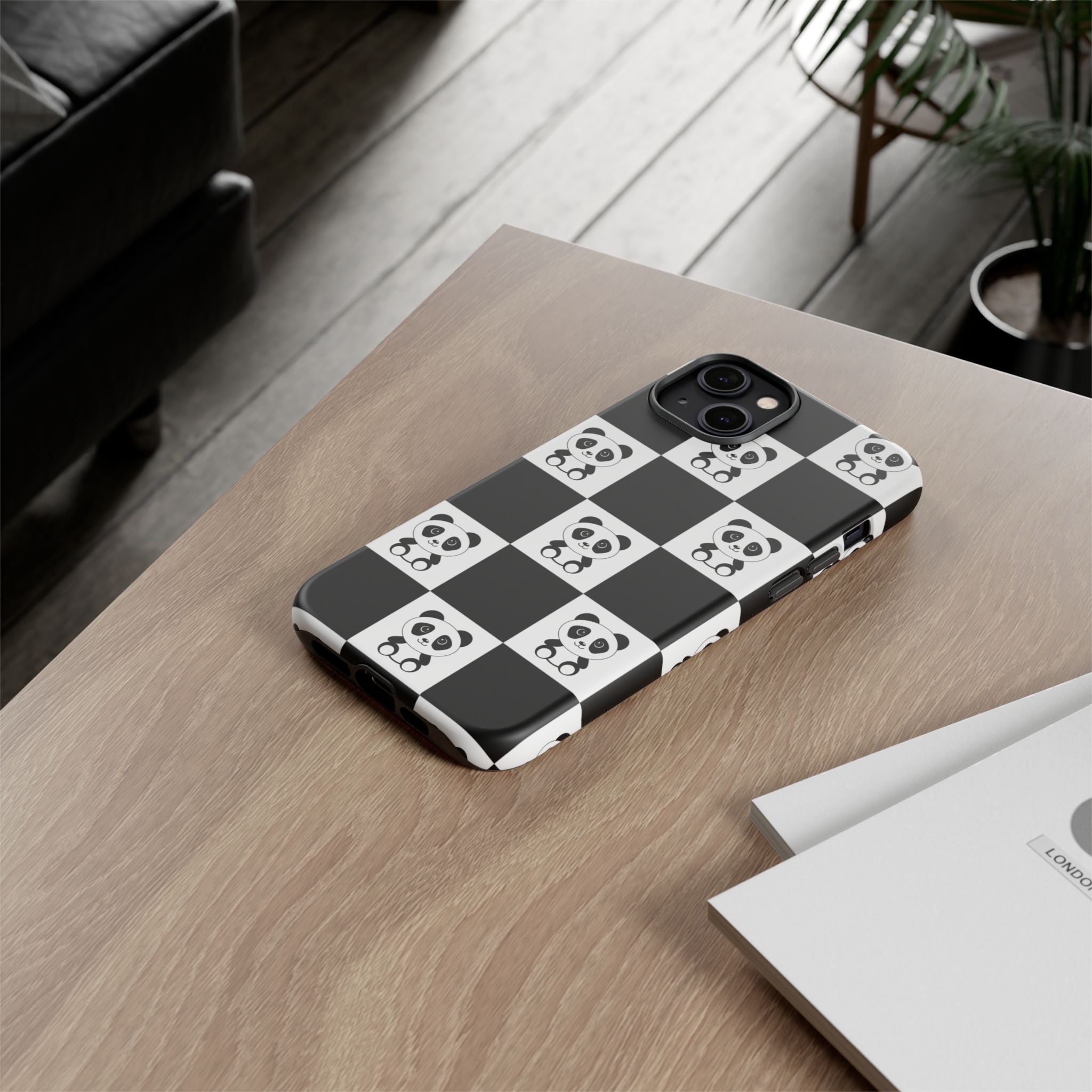 Panda Chessboard Tough Cases, Cute Panda Phone Covers, Chess Pattern iPhone Case, Board Games Phone Accessories, Animal Lover Tech