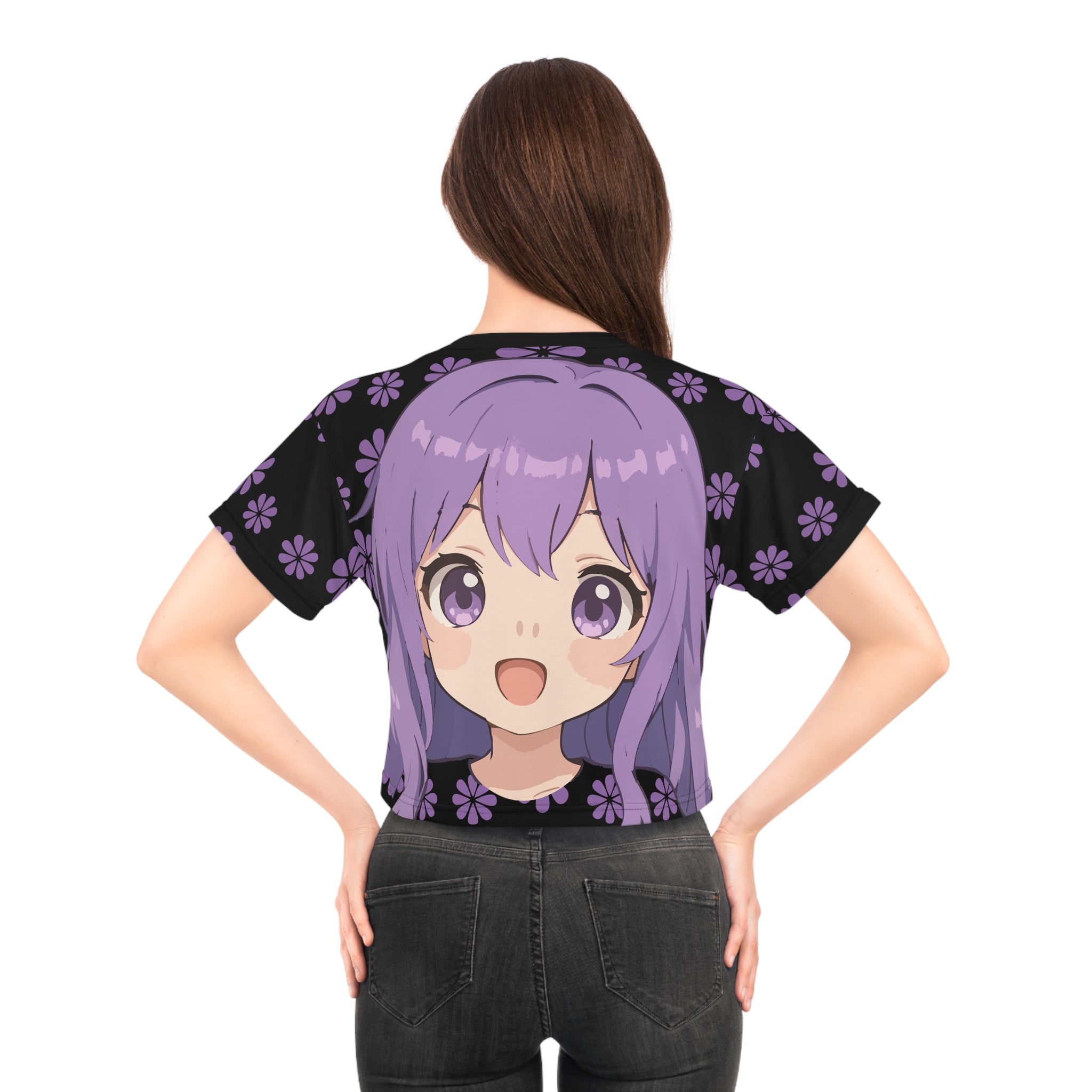 Anime Blossom Crop Tee - Kawaii Japanese Floral Graphic Top