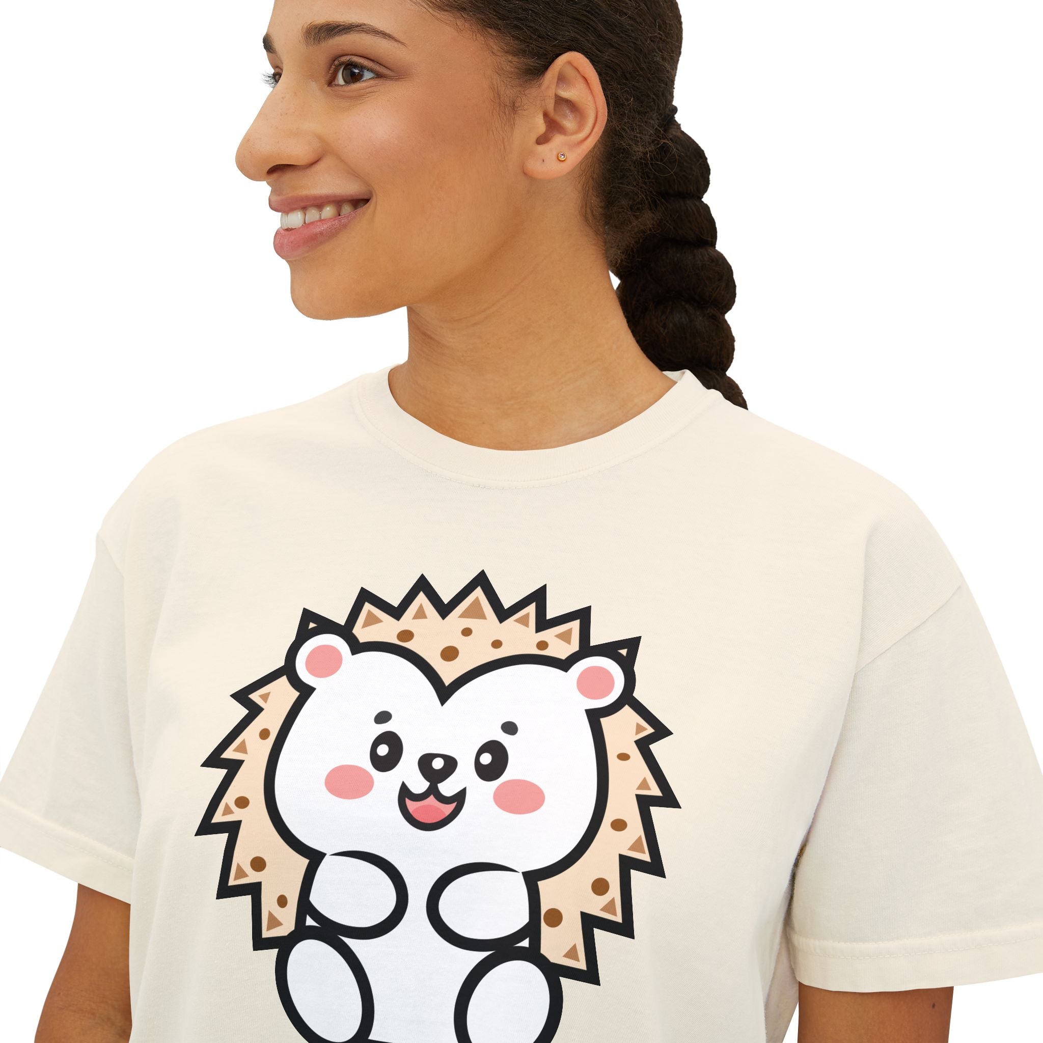 Kawaii Hedgehog Boxy Tee - Women's Graphic T-Shirt