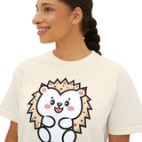Kawaii Hedgehog Boxy Tee - Women's Graphic T-Shirt