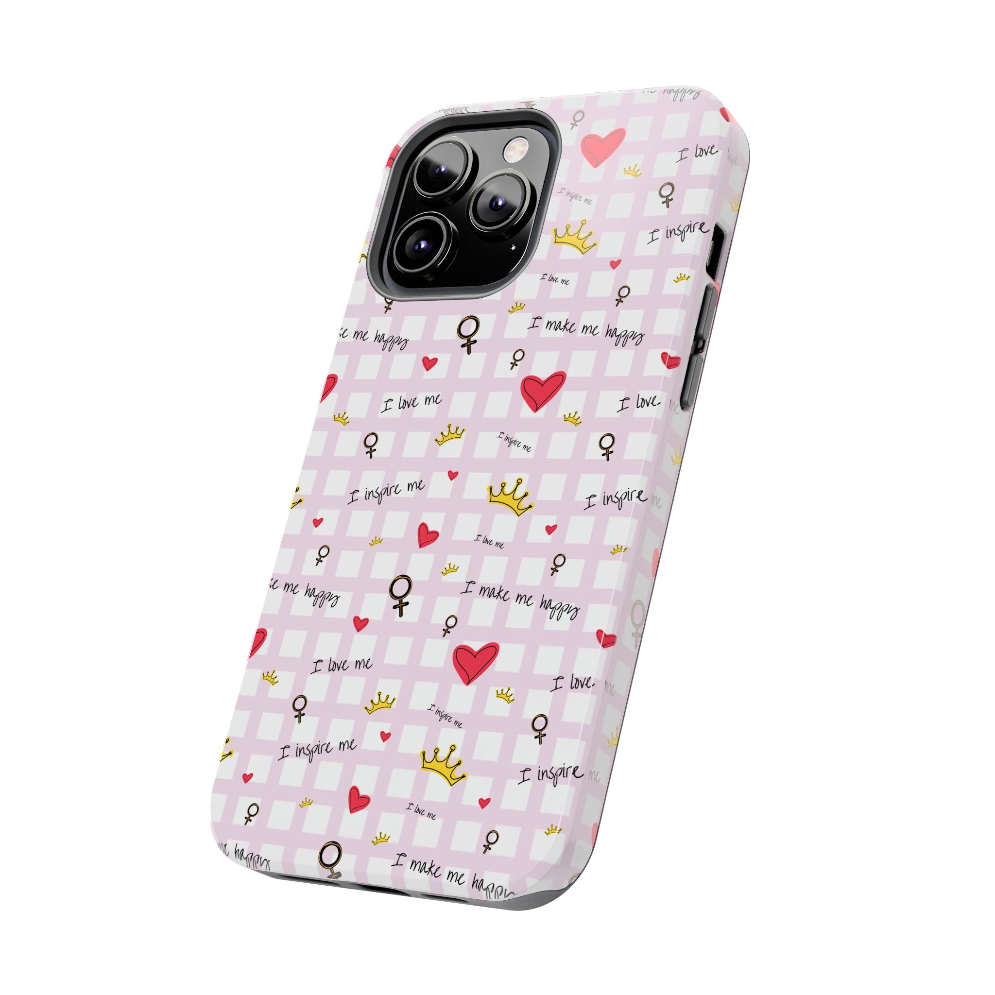 Cozy Hearts & Crowns Phone Case, Heart Design Protective Phone Cover, Crown Pattern Tough Case, Girly Phone Accessories, Valentine's Day