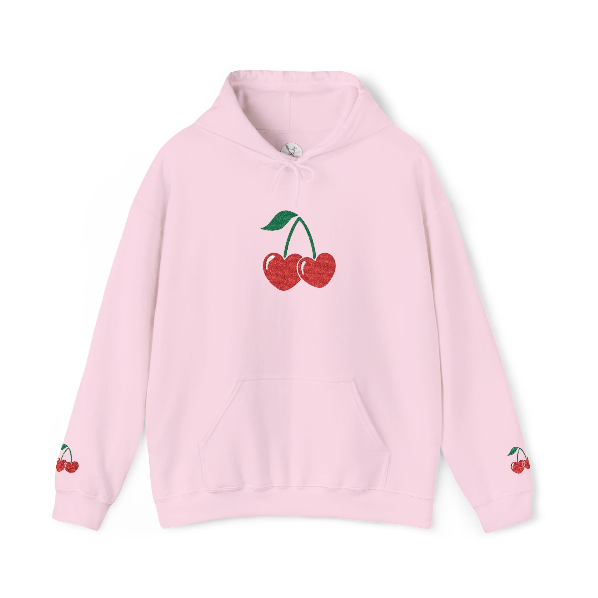 Cherry Heart Embroidered Hoodie — Heart Cherry Graphic Hooded Sweatshirt