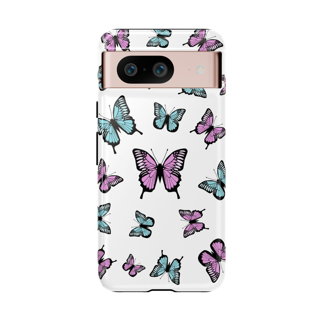 Butterfly Pattern White Background Phone Cases, Protective Cover, Strong Cases, Impact Resistant, Floral Design, Unique Gifts