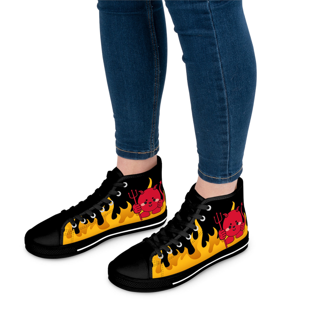 Devil Flame Women's High Top Sneakers - Red Gothic Shoes - Spiked Sneakers