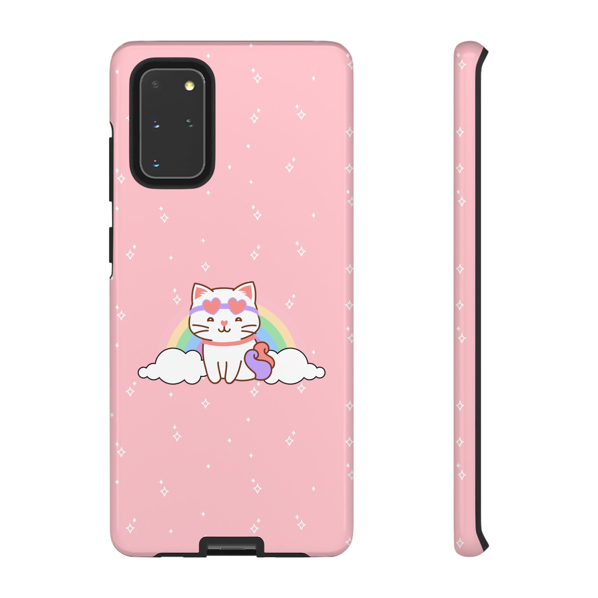 Kawaii Cat Rainbow Tough Cases, Cute Kitty Phone Cover, Protective Phone Case, Adorable Cat Lover Gift, Fun Rainbow Cat Phone Accessories