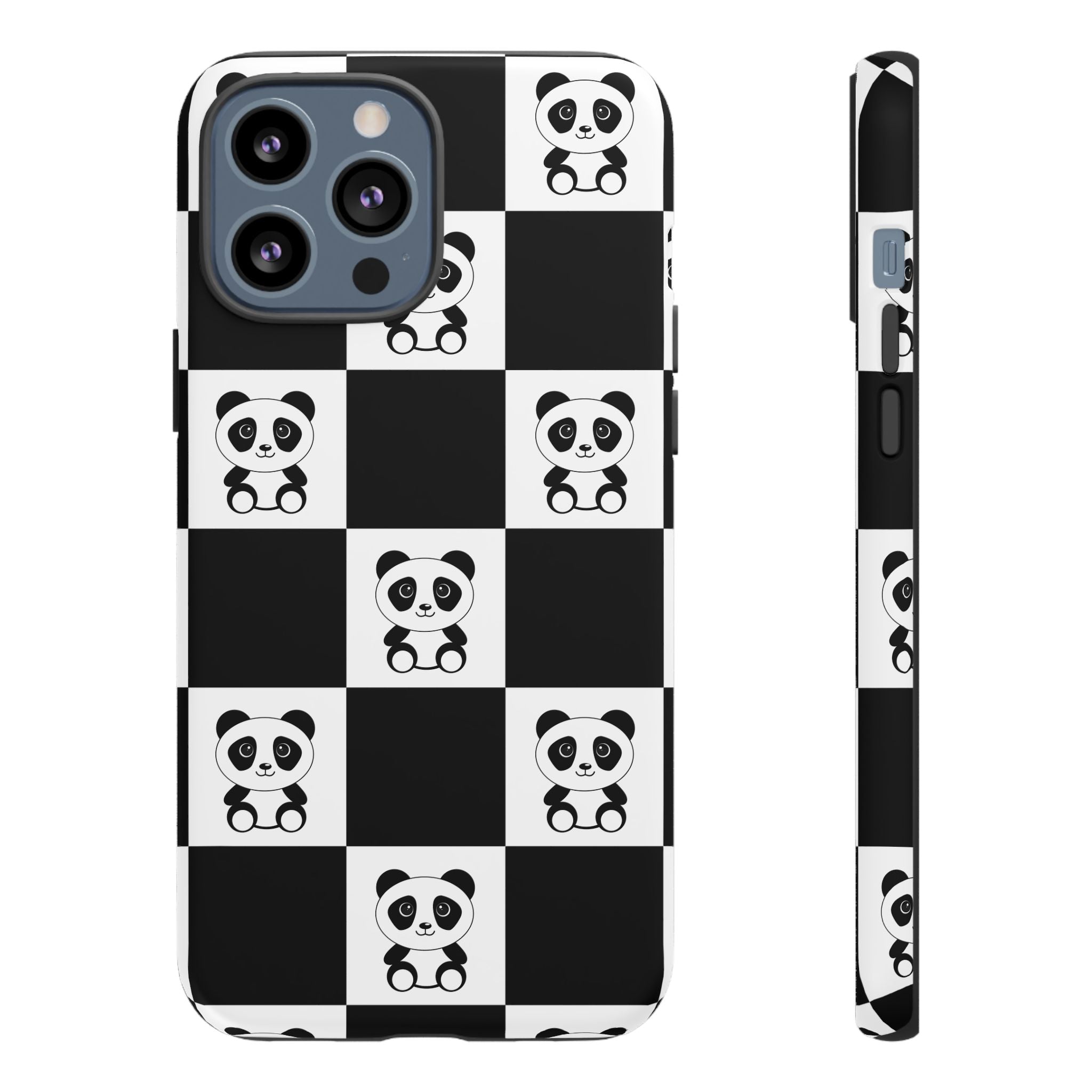 Panda Chessboard Tough Cases, Cute Panda Phone Covers, Chess Pattern iPhone Case, Board Games Phone Accessories, Animal Lover Tech