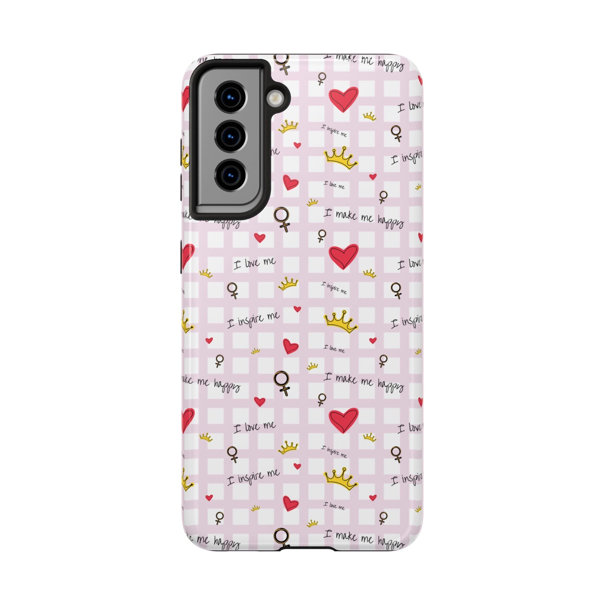 Cozy Hearts & Crowns Phone Case, Heart Design Protective Phone Cover, Crown Pattern Tough Case, Girly Phone Accessories, Valentine's Day