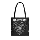 Gothic Spider Web Heart Tote Bag - Creepy Halloween Carryall, Black Widow Arachnid Shoulder Tote, Spooky Goth Shopping Bag, Punk Rock