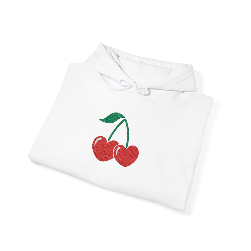 Cherry Heart Embroidered Hoodie — Heart Cherry Graphic Hooded Sweatshirt