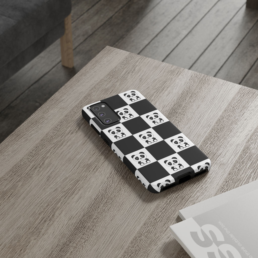 Panda Chessboard Tough Cases, Cute Panda Phone Covers, Chess Pattern iPhone Case, Board Games Phone Accessories, Animal Lover Tech