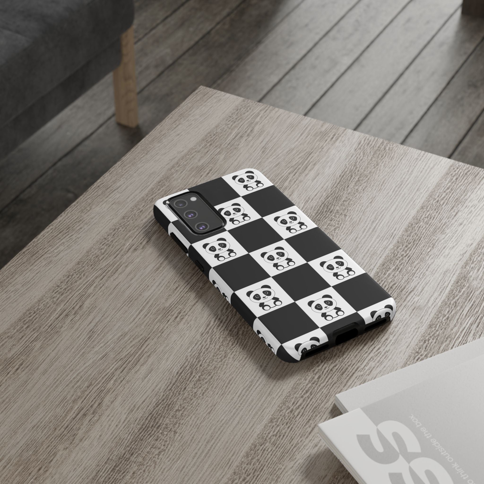 Panda Chessboard Tough Cases, Cute Panda Phone Covers, Chess Pattern iPhone Case, Board Games Phone Accessories, Animal Lover Tech