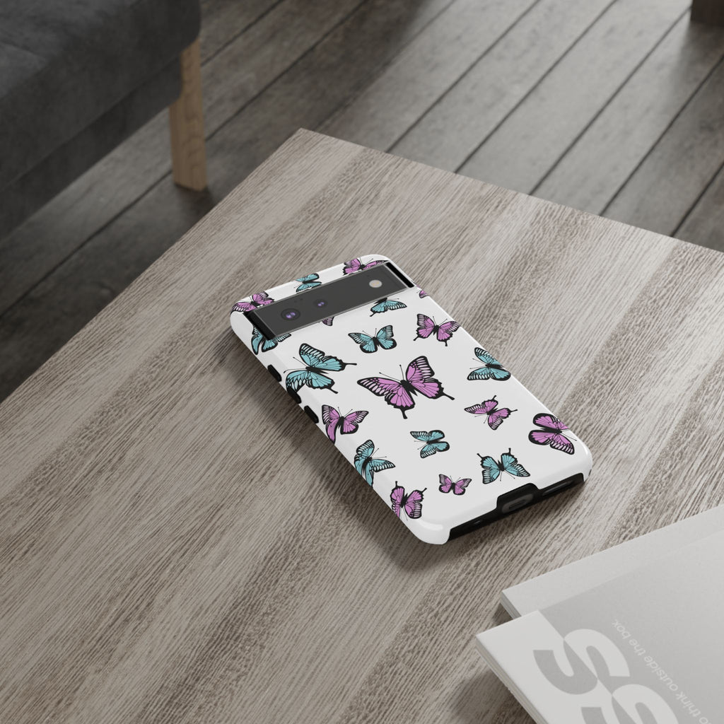 Butterfly Pattern White Background Phone Cases, Protective Cover, Strong Cases, Impact Resistant, Floral Design, Unique Gifts