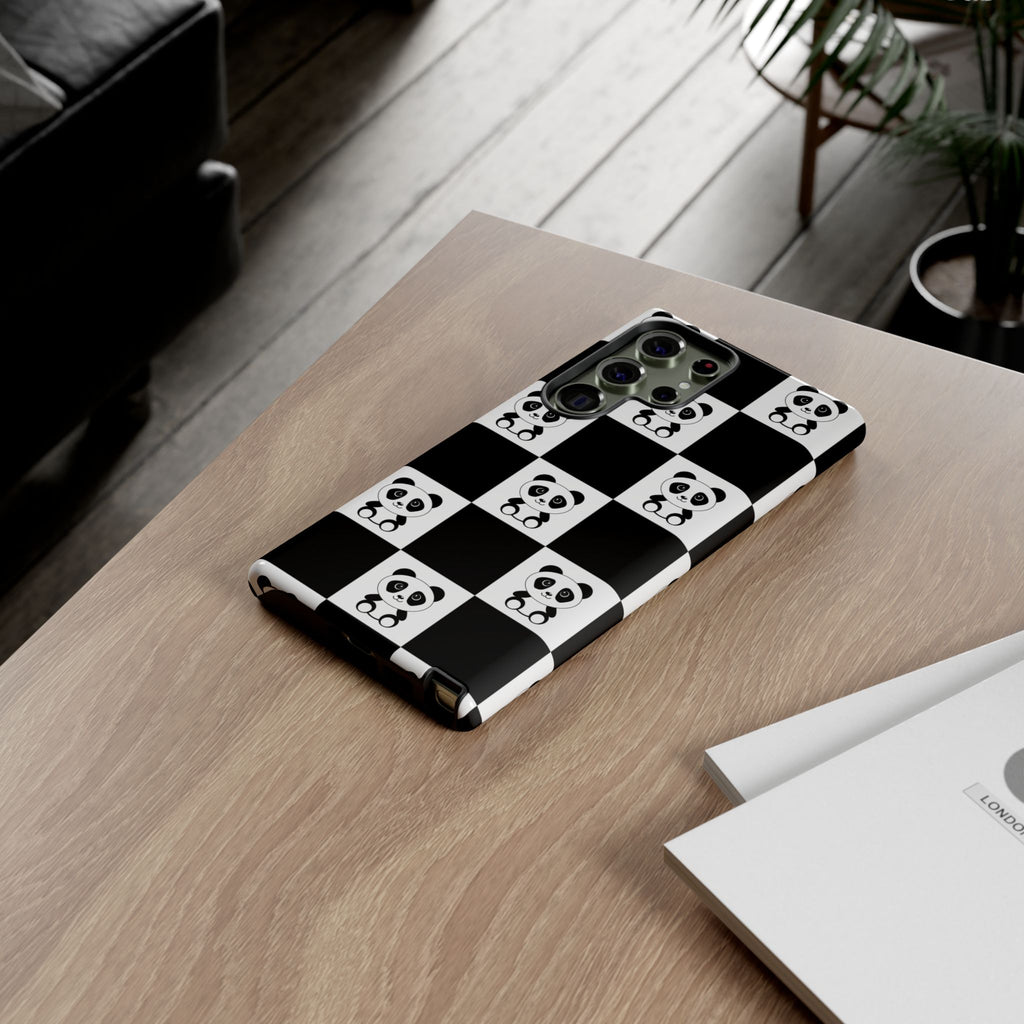 Panda Chessboard Tough Cases, Cute Panda Phone Covers, Chess Pattern iPhone Case, Board Games Phone Accessories, Animal Lover Tech