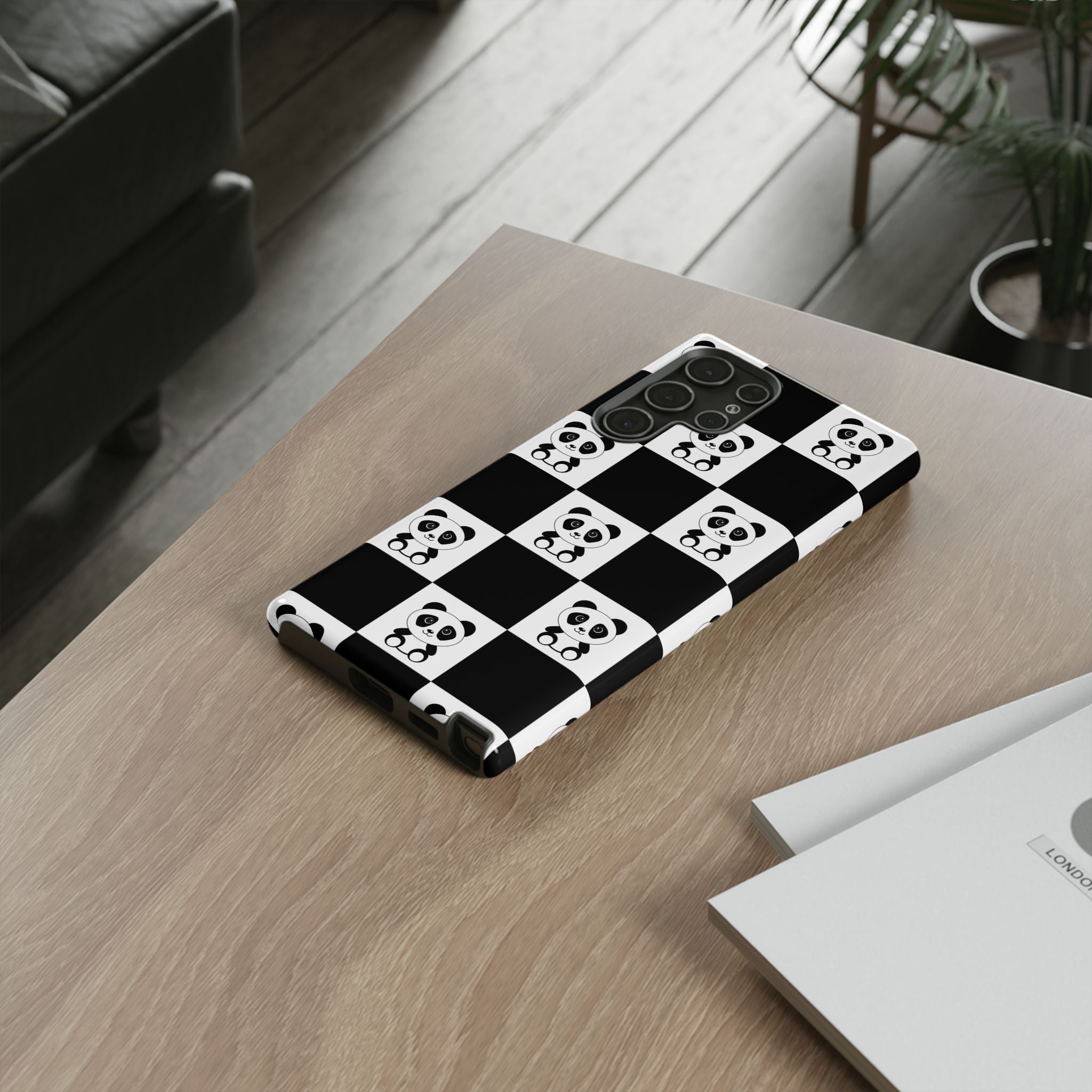 Panda Chessboard Tough Cases, Cute Panda Phone Covers, Chess Pattern iPhone Case, Board Games Phone Accessories, Animal Lover Tech