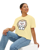Kawaii Hedgehog Boxy Tee - Women's Graphic T-Shirt